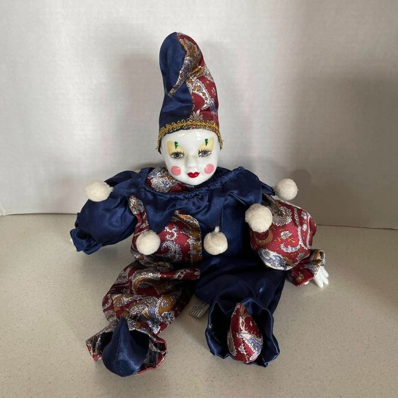 VTG Y2K Porcelain Pierrot Jester Shelf Sitter Mardi Gras Doll - Picture 8 of 12